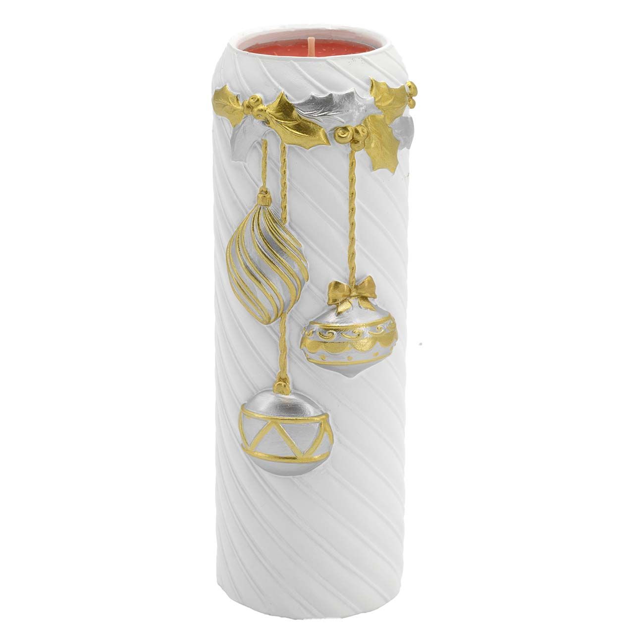 CILINDRO CON TEA LIGHT 65*170 BIANCO DECORO ORO